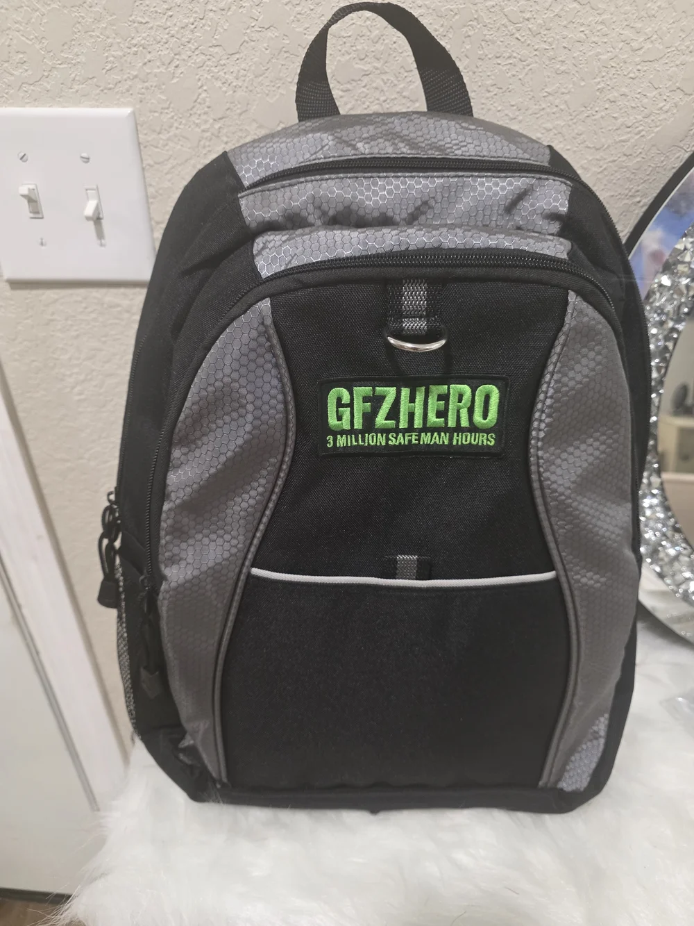Men's Black & Gray Backpack with Green Logo